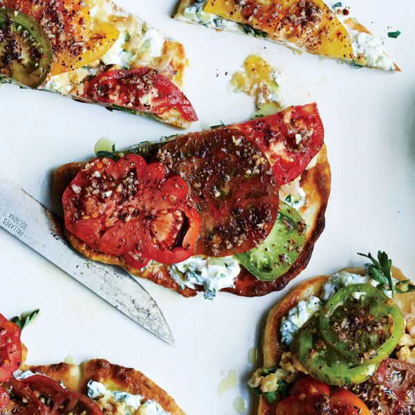 Falafel-Spiced Tomatoes and Chickpeas on Flatbread