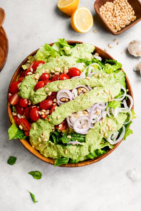 Avocado Pine Nut Pesto Salad