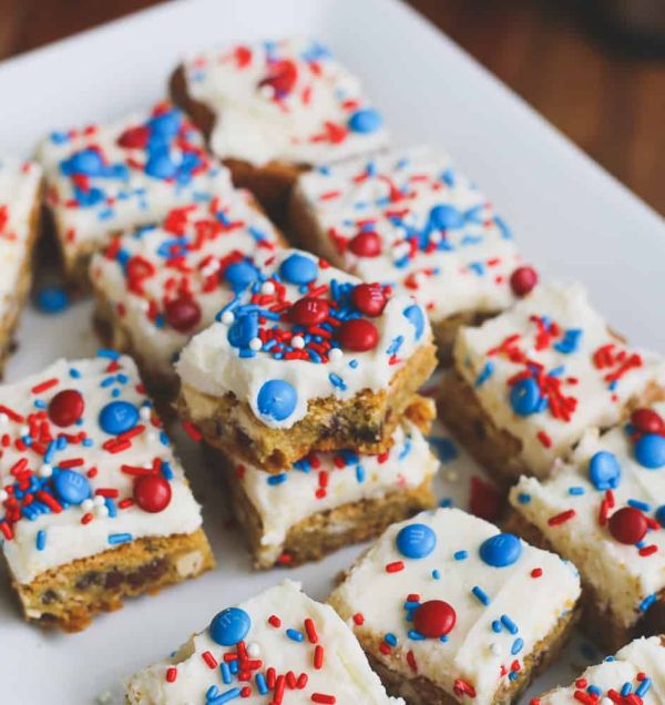 Red, White, And Blue Chocolate Chip Cookie Bars