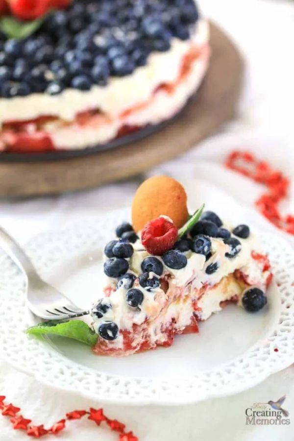 Red, White, And Blueberry Cheesecake Trifle