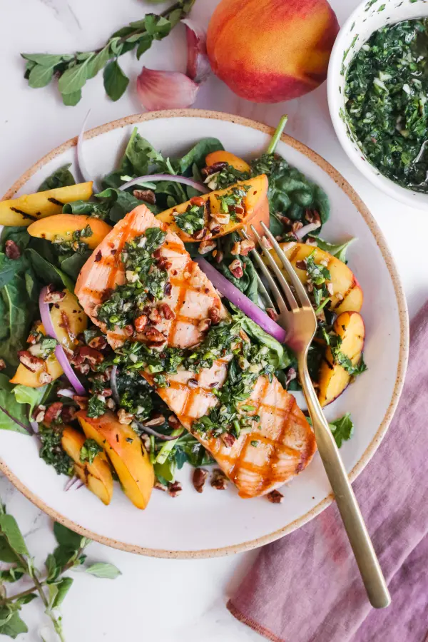 Summer Salmon Salad with Grilled Peaches