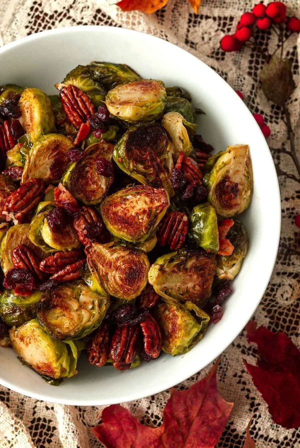 Brussels Sprouts with Bacon, Cranberries, and Pecans