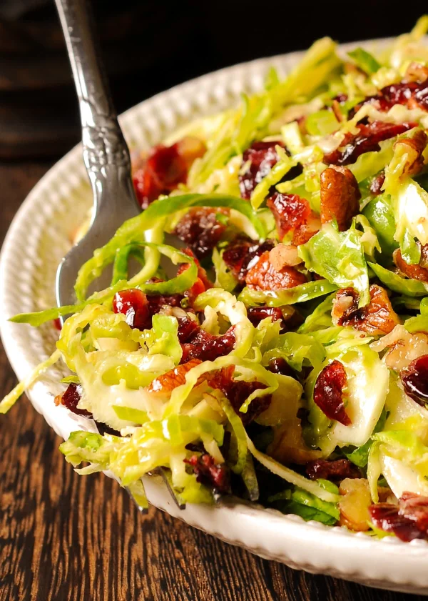 Brussels Sprout Salad with Cranberries and Pecans